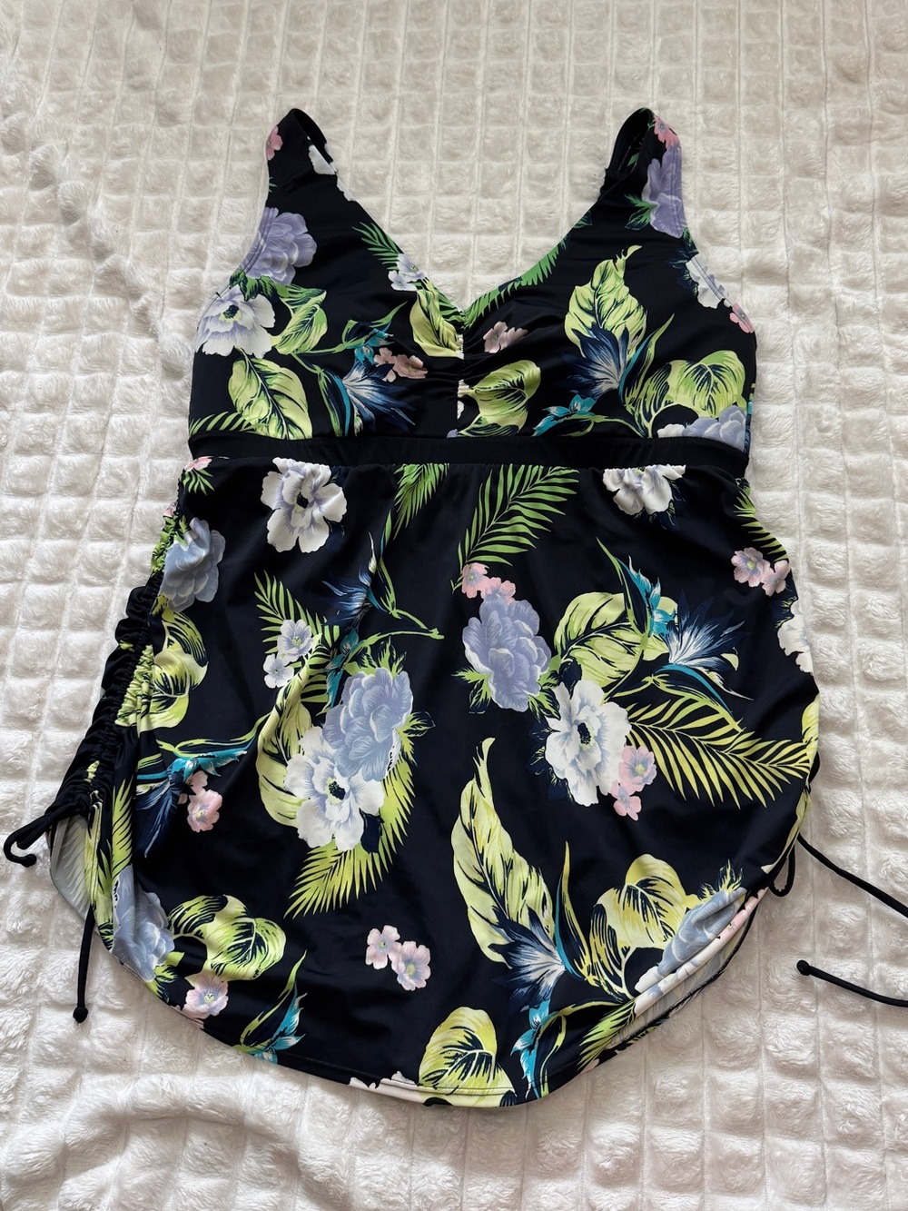 Cacique Swim 18 Black Floral One Piece Swim Dress ~ Plus Modest Full Coverage